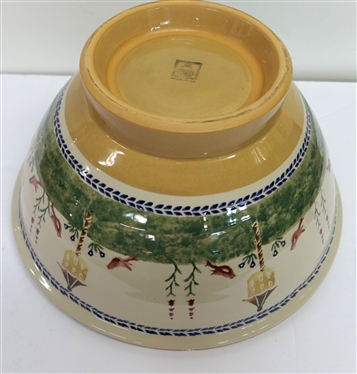 Large Nicholas Mosse Hand Crafted Pottery Mixing Bowl - Made in Ireland - Birds, Bird Houses, and Flowers - Bowl is 13 Across