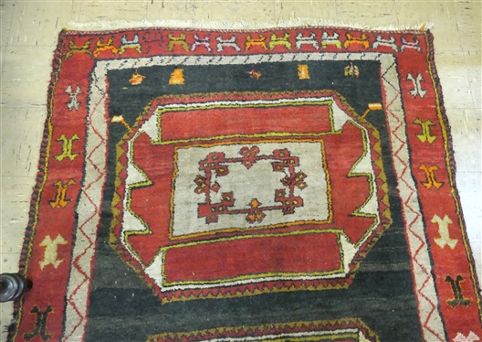 Hand Knotted Oriental Rug - Signed in Weave Feiside Abi Aydey Sultan - Red, Black, and Beige - Needs Cleaning Rug is 130 By 54