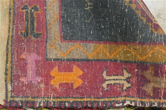Hand Knotted Oriental Rug - Signed in Weave Feiside Abi Aydey Sultan - Red, Black, and Beige - Needs Cleaning Rug is 130 By 54