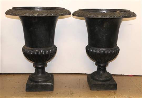 Pair of Fine Cast Iron Garden Urns - 1 Piece Urns - Each Urn  Planter  is  24 Tall 19 Across
