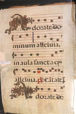 16th Century Georgian / Antiphonal Chant on Vellum - Written in Latin - Circa 1525 - 1575 - Hand Drawn / Painted on Vellum (Animal Skin) - Vellum Measures 33 by 23 - in Glass Frame 