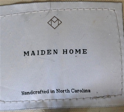 Maiden Home - North Carolina Custom Furniture Sofa - Light Blue Herringbone Upholstery - with Navy Chenelle Throw and Down Throw Pillows - Sofa is 81 Long