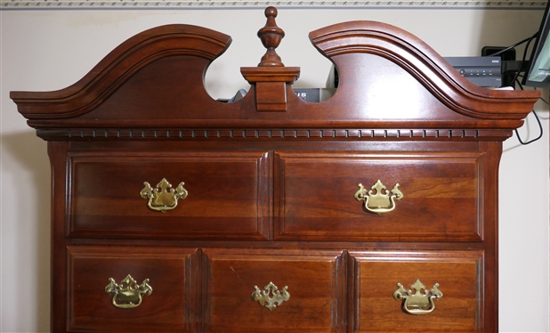 Athen Furniture Mahogany Finish High Chest - Broken Arch Pediment - Dentil Molding Queen Anne Style Legs -  6 Drawers - Chest Measures 80 Tall 