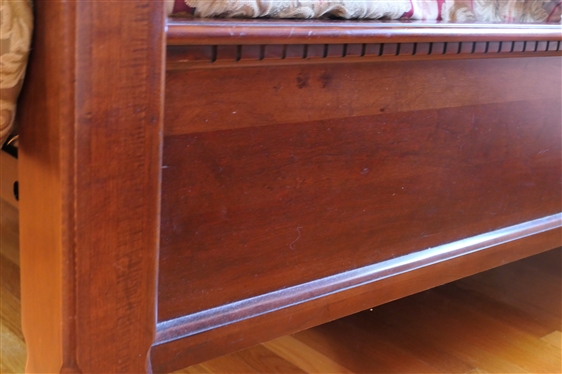 Athen Furniture Mahogany Finish Queen Size Rice Carved Poster Bed with Nice Biltmore Home Bedding - Comforter and Shams 