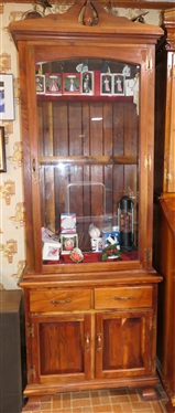 Walnut Gun Cabinet Handmade by Person County NC Cabinet Maker E.J. Harris -Glass Door over 2 Drawers Over 2 Blind Doors - Interior with Gun Rests - Broken Arch Pediment - Cabinet Measures 89 Tall...