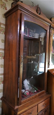 Walnut Gun Cabinet Handmade by Person County NC Cabinet Maker E.J. Harris -Glass Door over 2 Drawers Over 2 Blind Doors - Interior with Gun Rests - Broken Arch Pediment - Cabinet Measures 89 Tall...