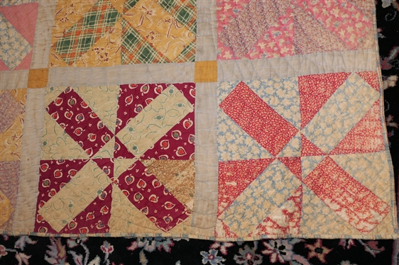 Bushy Fork, NC Hand Made Quilt - Cross / Bowtie Pattern - Measures 77 by 59- Some Worn Areas 