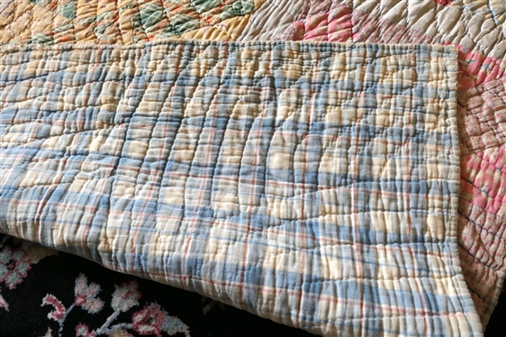 Bushy Fork, NC Hand Made Quilt - Cross / Bowtie Pattern - Measures 77 by 59- Some Worn Areas 
