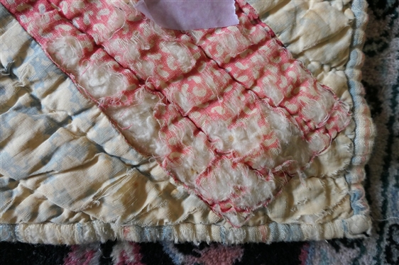 Bushy Fork, NC Hand Made Quilt - Cross / Bowtie Pattern - Measures 77 by 59- Some Worn Areas 