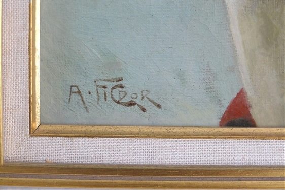 Italian Peasant by A. Figdor Oil on Board Painting - With Brass Tag on Front - Framed - Some Paint Flaking At Lower Right - Frame is 30 By 25 
