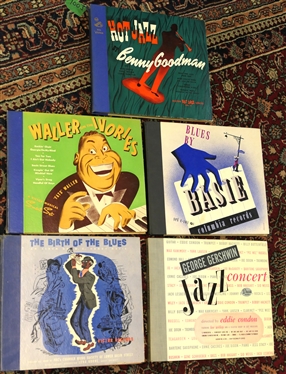 5 Record Sets - Hot Jazz by Benny Goodman - 3 Records, "Blues by Basie" - C-101 - 4 Records, "Waller on the Ivories" - 4 Records, "The Birth of the Blues" 4 Records, and "Jazz Concert" 3 Records