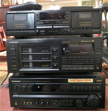 Pioneer Stereo Equipment - CT - W404R Double Cassette Deck, PD-TM3 Multi Player CD Player, and VSX - D606S - Digital Sensor Processor - Receiver - With Remotes and Instruction Manuals