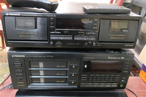 Pioneer Stereo Equipment - CT - W404R Double Cassette Deck, PD-TM3 Multi Player CD Player, and VSX - D606S - Digital Sensor Processor - Receiver - With Remotes and Instruction Manuals
