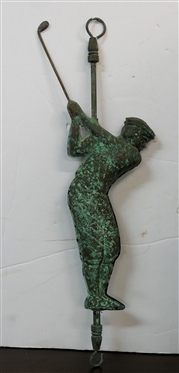 Copper Golfer Hanger - Nice Green Patina - Hangs and Revolves - 15" Long