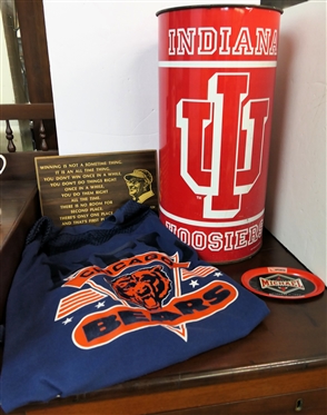Chicago Bears NFL Jersey - Number 35 by Artex Size XL, Indiana Hoosiers Tin Trash Can, Michael Jordan Metal Tip Tray, and Several Promo Balls 