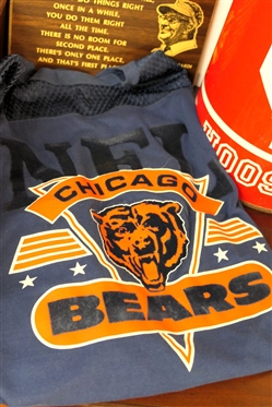 Chicago Bears NFL Jersey - Number 35 by Artex Size XL, Indiana Hoosiers Tin Trash Can, Michael Jordan Metal Tip Tray, and Several Promo Balls 