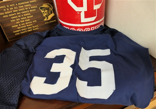 Chicago Bears NFL Jersey - Number 35 by Artex Size XL, Indiana Hoosiers Tin Trash Can, Michael Jordan Metal Tip Tray, and Several Promo Balls 