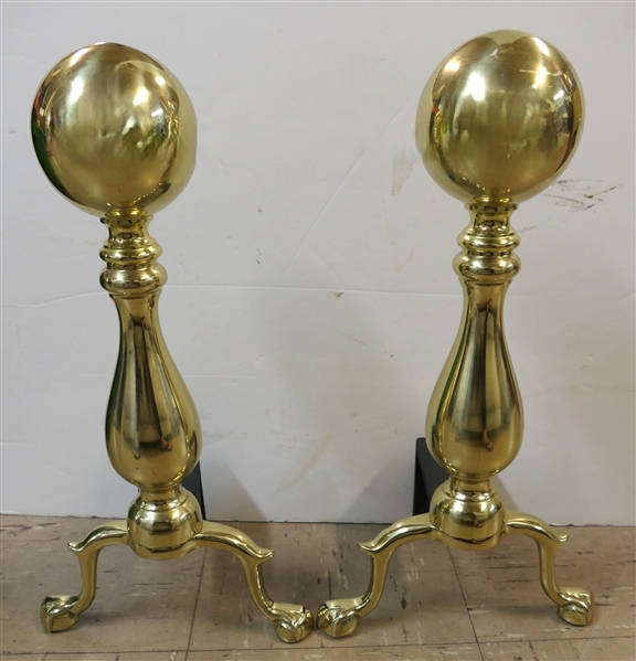 Pair of Brass Andirons - Ball and Claw Feet - Short Pieces in Back 