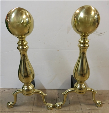 Pair of Brass Andirons - Ball and Claw Feet - Short Pieces in Back 
