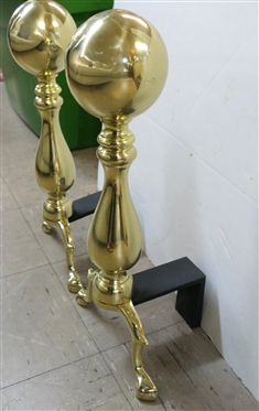 Pair of Brass Andirons - Ball and Claw Feet - Short Pieces in Back 