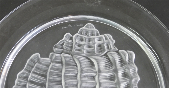 2 Lalique Annual Plates - 1971 Hibou (Owl) and 1972 Coquillage (Shell) - 8 1/4 Each 