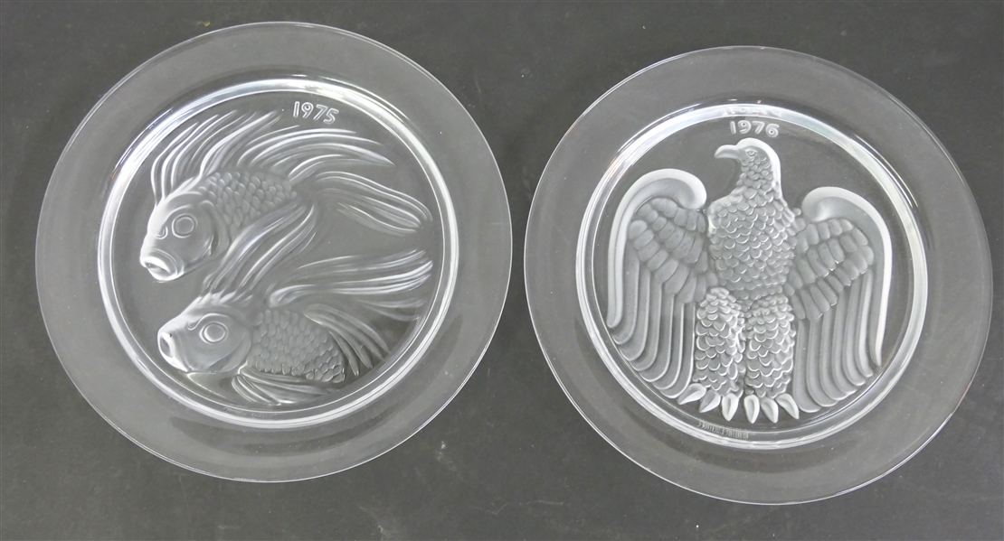 2 Lalique Annual Plates - 1975 Duo De Poisson (Fish Duet) and Aigle (Eagle)