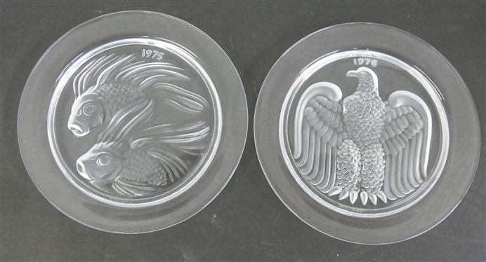 2 Lalique Annual Plates - 1975 Duo De Poisson (Fish Duet) and Aigle (Eagle)