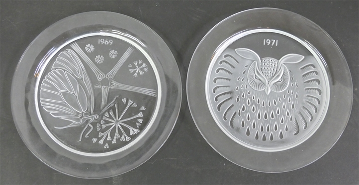 2 Lalique Annual Plates - 1971 Hibou (Owl) and 1969  Papillon (Butterfly)