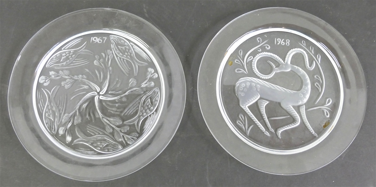 2 Lalique Annual Plates - 1967 Ballet De Poisson (Fish Ballet) and 1968 Gazelle Fantasie (Gazelle Fantasy)