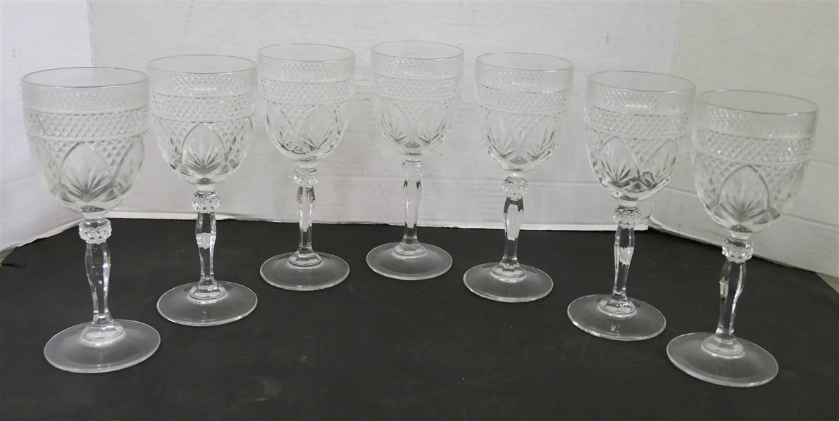 7 Nice Crystal Goblets with Diamond and Fan Designs - Each is 8" Tall 