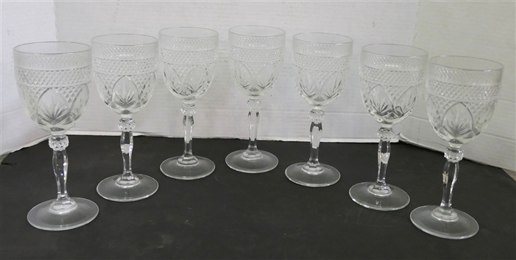 7 Nice Crystal Goblets with Diamond and Fan Designs - Each is 8" Tall 