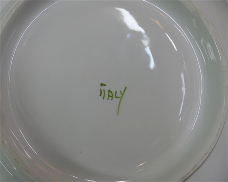 Italian Ceramic Platter and Serving Bowl - White with Embossed Flowers - Bowl is 10 1/2 Platter is 12 - Both Signed Italy on Back 