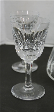 Beautiful Crystal Decanter, 3 Cordials, and Crystal Bowl with Laurel Leaf Trim - Decanter is 11 Tall and Bowl is 8 3/4 Across