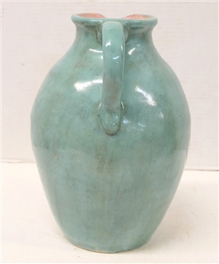Large 1933 Pisgah Forest Pitcher - Gloss Green Glaze with Pink Interior - 10 1/2 Tall - Stamped on Bottom 