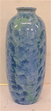 Outstanding Large Phil Morgan Crystalline Pottery Vase with Embossed Iris Flowers - Beautiful Blue Crystalline Glaze - Phil Morgan - Seagrove, NC Pottery - Dated 1996 - Vase is 11 1/2 Tall 
