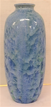 Outstanding Large Phil Morgan Crystalline Pottery Vase with Embossed Iris Flowers - Beautiful Blue Crystalline Glaze - Phil Morgan - Seagrove, NC Pottery - Dated 1996 - Vase is 11 1/2 Tall 