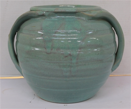 Pretty Turquoise / Seafoam North Carolina Art Pottery Apothecary Jar - Hand Made -Incised Body with Stylized Handles - Attributed To A.R. Cole Planter is 9 Tall - Top Opening is 7 Across