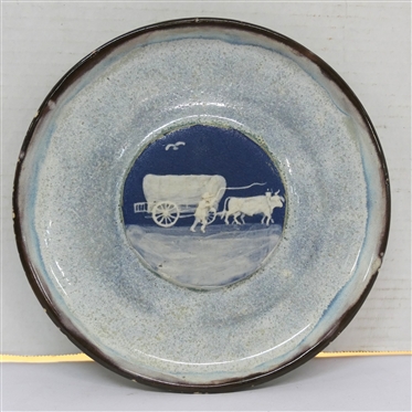 Pisgah Forest - W.B. Stephen Cameo Plate - with Ox and Wagon - Signed W.B Stephen Pisgah Forest Pottery - West Asheville, N.C. - Plate is 8 1/2 Across 