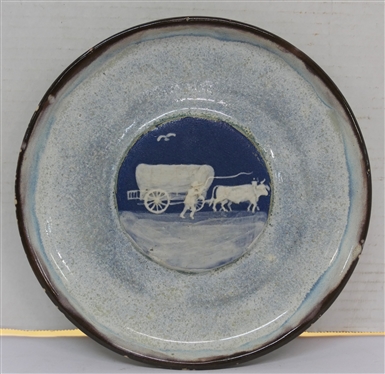 Pisgah Forest - W.B. Stephen Cameo Plate - with Ox and Wagon - Signed W.B Stephen Pisgah Forest Pottery - West Asheville, N.C. - Plate is 8 1/2 Across 