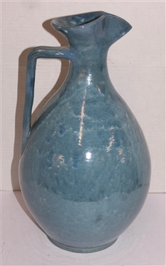 Teagues Pottery Large Blue Glazed North Carolina Pottery Pitcher - Signed Teagues - Robbins, NC - Non Food - F. Craven - Pitcher is 16 Tall 