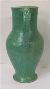 Large Turquoise Green Double Handled Vase - North Carolina Pottery Attributed To J.B. Cole - 13 1/2 Tall 