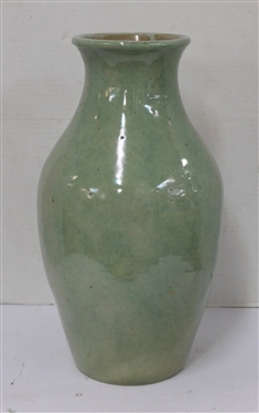 Hand Made Large Pottery Vase with Light Green Glaze - Heavy Vessel - Vase is 16 Tall