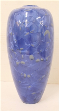 Beautiful Bright Blue Crystalline Pottery Vase - By North Carolina Potter Sid Oakley - Vase Is 9 1/2 Tall Signed Oakley on Bottom 