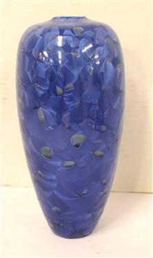 Beautiful Bright Blue Crystalline Pottery Vase - By North Carolina Potter Sid Oakley - Vase Is 9 1/2 Tall Signed Oakley on Bottom 