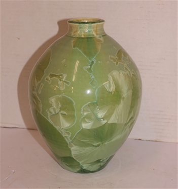Dover Pottery Light Green Crystalline Pottery Vase - Signed Dover ''94 AAMC - Dover Pottery Seagrove,  NC - Al McCanless Potter - Vase is 8 1/2 Tall 