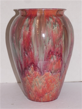 Large Art Pottery Vase with Multi Colored Glazes - Vase is 14 Tall 