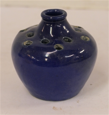 1936 Pinewood -Cobalt Blue Glaze North Carolina Pottery Flower Frog Vase (Pansy Pot) - Hand Made - Stamped Nov. 19 1936, Pinewood Mint Museum - Charlotte, NC - Edith with Incised Tree - Vase is...