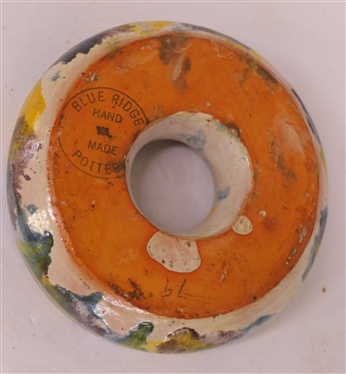 Blue Ridge Hand Made Pottery Flower Frog - Colorful Glaze - Frog is 5 Across - Stamped on Bottom with Original Pencil Price of .79 Cents - Attributed To C. C. Cole - Very Small Imperfection in...