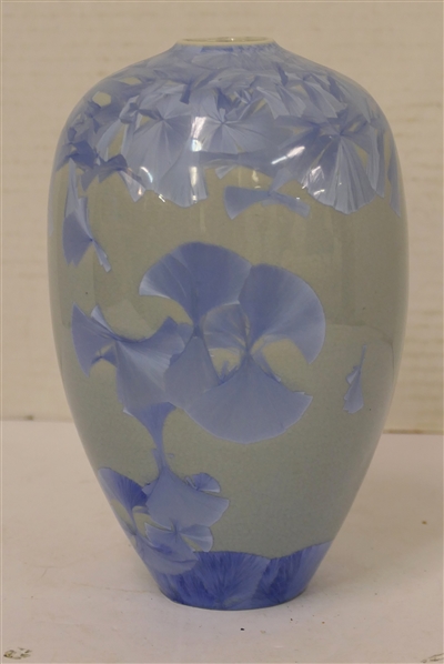 Light Blue Crystalline Pottery Vase by Sid Oakley - Dated 1985 - Signed Oakley and Dated on Bottom - Vase is 7 1/2" Tall 
