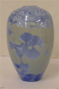 Light Blue Crystalline Pottery Vase by Sid Oakley - Dated 1985 - Signed Oakley and Dated on Bottom - Vase is 7 1/2 Tall 